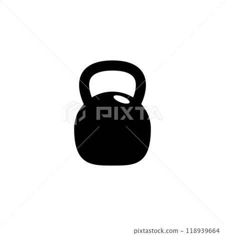 Simple black kettlebell vector icon. Ideal for fitness, gym, and weightlifting themes Simple black kettlebell vector icon. Ideal for fitness, gym, and weightlifting themes 118939664