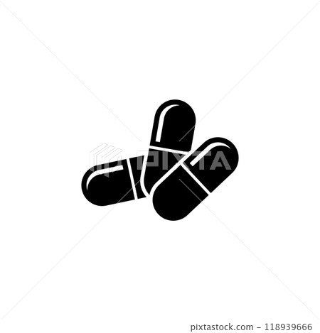 Black silhouette of two medical capsules, a minimalist vector icon Black silhouette of two medical capsules, a minimalist vector icon 118939666