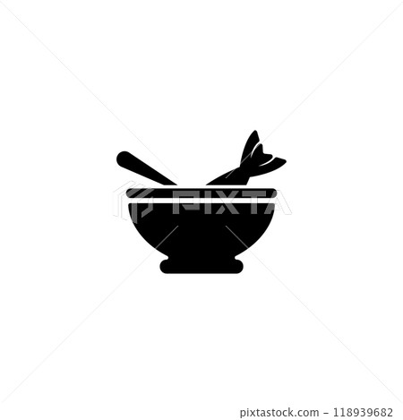 Elegant icon of a bowl with soup and fish, perfect for restaurant menus Elegant icon of a bowl with soup and fish, perfect for restaurant menus 118939682