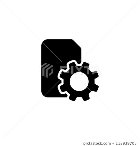 SIM card with a gear icon, representing mobile technology and settings. Black and white vector illustration 118939703