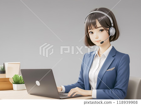 戴著耳機工作的女操作員圖片素材 118939908