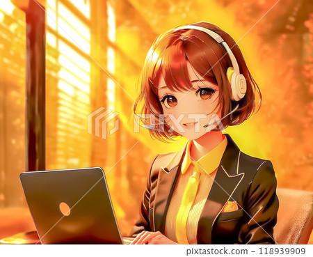 Image of a female operator working with a headset Image of a female operator working with a headset 118939909