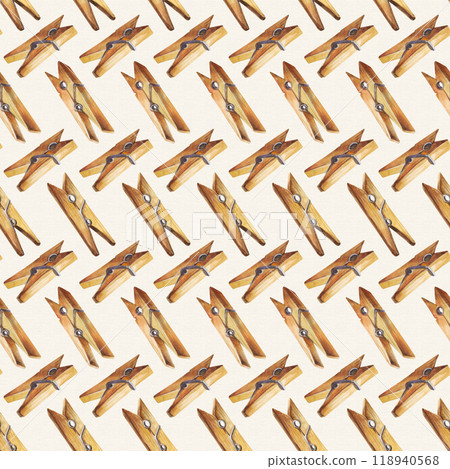 Seamless watercolor pattern with hand-drawn wooden clothespins. Seamless watercolor pattern with hand-drawn wooden clothespins. 118940568
