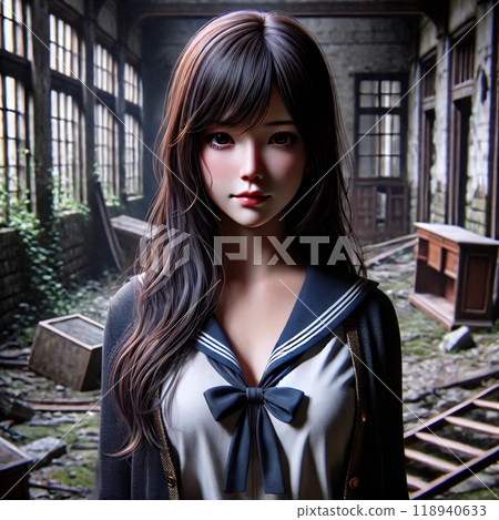 廢墟美麗的女孩插畫 廢墟美麗的女孩插畫 118940633