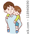 A father carrying a sleeping child on his back 118940690