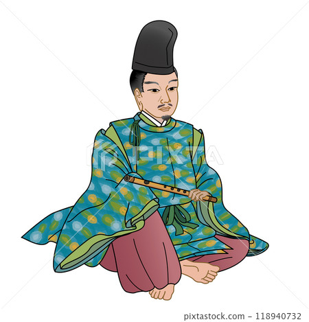 Minamoto no Toru, Nobuo, in hunting clothes with calligraphy 118940732