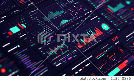 A bunch of different screens with graphs on them 118940886