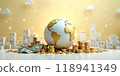 3d earth and coins background 118941349