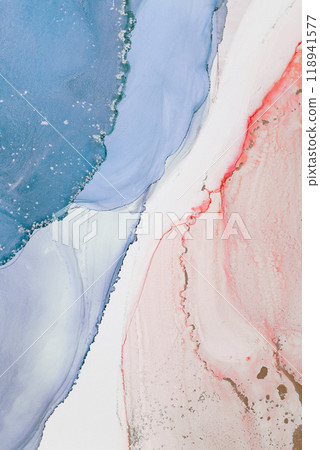 Abstract watercolor artwork featuring blended blue and red hues with a smooth white background, showcasing fluid design elements 118941577