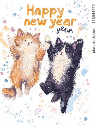 2025年冬天,可愛的小貓跳躍的新年祝福 2025年冬天,可愛的小貓跳躍的新年祝福 118941753