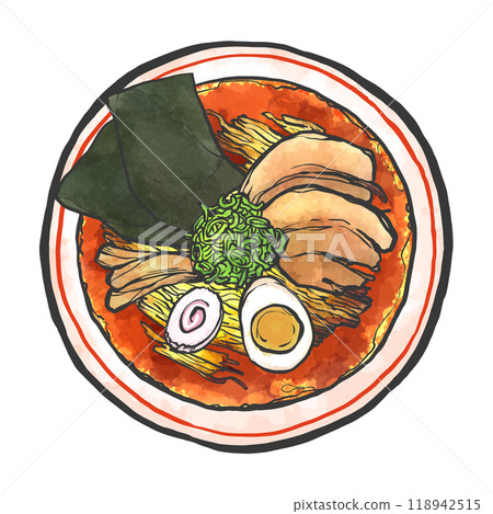 醬油拉麵手寫毛筆繪畫風格插畫 醬油拉麵手寫毛筆繪畫風格插畫 118942515
