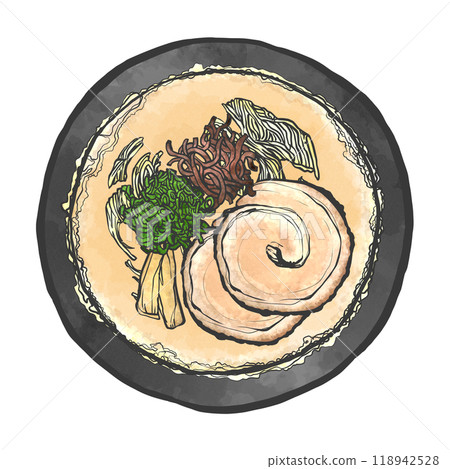 豬骨拉麵手寫筆畫風格插畫 豬骨拉麵手寫筆畫風格插畫 118942528