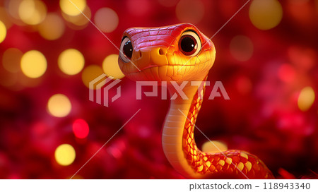 Cute 3D cartoon snake on red background illustration 118943340