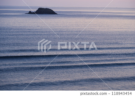Tottori Sand Dunes in Summer - View of Whale Island floating in the Sea of Japan from horseback 118943454