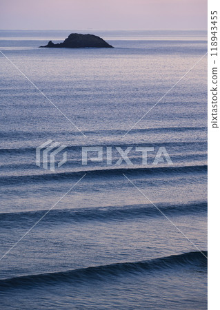 Tottori Sand Dunes in Summer - View of Whale Island floating in the Sea of Japan from horseback 118943455