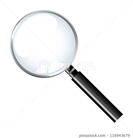 Magnifying glass loupe with gray handle on white background Magnifying glass loupe with gray handle on white background 118943679