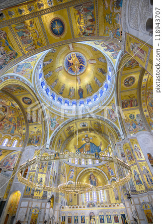 Ornate interior of the Church of Saint Sava, Serbian Orthodox church in Belgrade, Serbia Ornate interior of the Church of Saint Sava, Serbian Orthodox church in Belgrade, Serbia 118943707