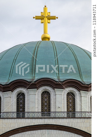 Dome of Saint Sava church, one of the biggest Orthodox Christian churches in the world in Belgrade, Serbia 118943711