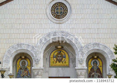 Facade of Saint Sava church, one of the biggest Orthodox Christian churches in the world in Belgrade, Serbia 118943712