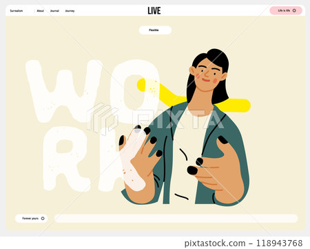 Creative Workspace: Video Conference, modern flat vector concept illustration of person engaging in virtual business meeting Connectivity, collaboration, digital interaction, remote work, productivity 118943768