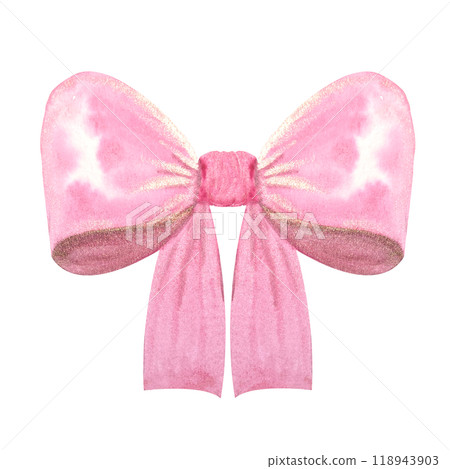 A satin bow, a pink colored ribbon, watercolor illustration isolated on white. Hand drawn design element perfect for logotype, labels, websites, cards, posters, frames, mother day decor A satin bow, a pink colored ribbon, watercolor illustration isolated on white. Hand drawn design element perfect for logotype, labels, websites, cards, posters, frames, mother day decor 118943903