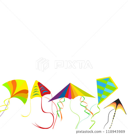 Kids banner with colorful flying kites, festival flying wing 118943989
