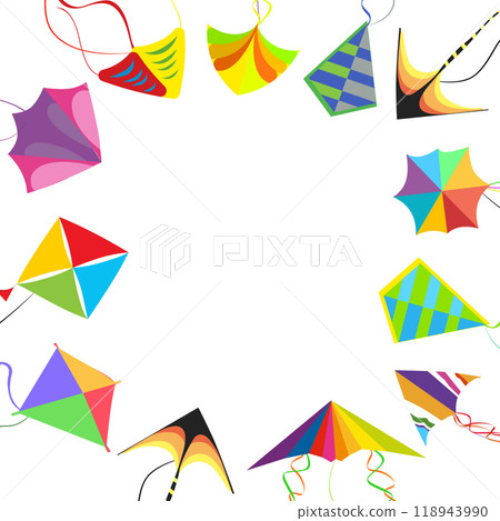 Template banner with colored flying kites for kids holiday or book 118943990
