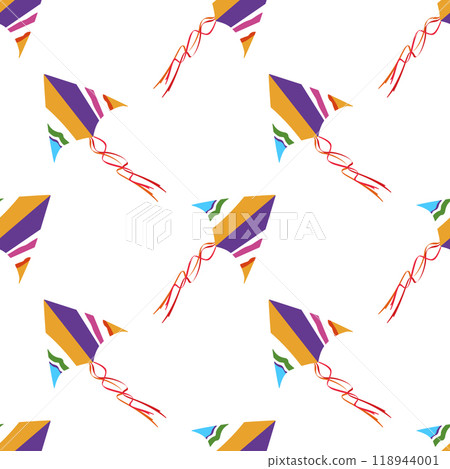 Seamless pattern with flying kites for kids holiday 118944001