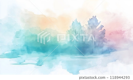Soft Watercolor Landscape with Trees and Gradient Sky in Pastel Tones_9 Soft Watercolor Landscape with Trees and Gradient Sky in Pastel Tones_9 118944293
