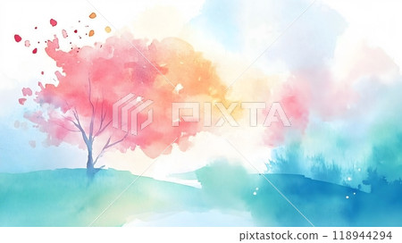 Soft Watercolor Landscape with Trees and Gradient Sky in Pastel Tones_10 Soft Watercolor Landscape with Trees and Gradient Sky in Pastel Tones_10 118944294