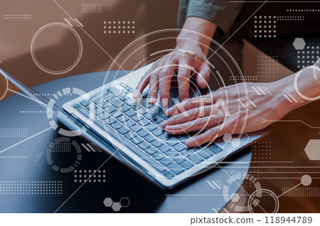 Business and network, cloud, digital transformation, IT, businesswoman typing on computer Business and network, cloud, digital transformation, IT, businesswoman typing on computer 118944789