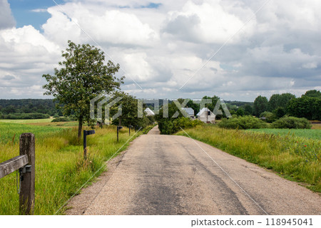Road in the countryside and cloudy sky on a summer day. 118945041