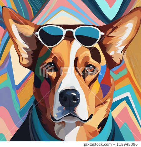 Anthropomorphic dog wearing sunglasses 118945086