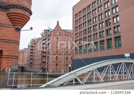 Hamburg, German. View of famous Speicherstadt warehouse district. Hamburg, German. View of famous Speicherstadt warehouse district. 118945186