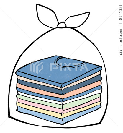Illustration of a garbage bag filled with old cloth Illustration of a garbage bag filled with old cloth 118945331