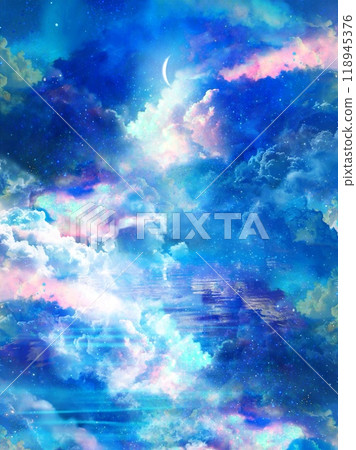 Mysterious heaven background illustration of pastel colored cumulonimbus clouds (vertical composition) 118945376