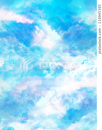 Mysterious heaven background illustration of pastel colored cumulonimbus clouds (vertical composition) 118945385
