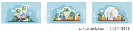 Energy efficiency. Graphic representations of sustainable energy sources, eco-friendly practices, and renewable technology. Ideal for promoting sustainability, environmental awareness, clean energy Energy efficiency. Graphic representations of sustainable energy sources, eco-friendly practices, and renewable technology. Ideal for promoting sustainability, environmental awareness, clean energy 118945458