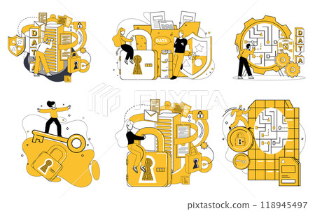 Work with data vector illustration. Monitoring pulse data is heartbeat ever-evolving analytical landscape Analyzing trends is compass guiding businesses through ever-shifting digital terrain 118945497
