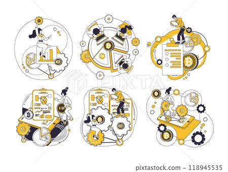 Cryptocurrency vector illustration. Financial transactions in digital realm cryptocurrency. Bitcoin, blockchain and cryptocurrency concepts financial possibilities as cryptocurrency world 118945535