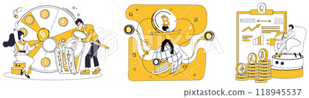 Cryptocurrency vector illustration. Stock market and exchange, coliseum, witnesses gladiators like Bitcoin and battling for supremacy in cryptocurrency arena Virtual coin, phantom 118945537