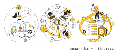 Cryptocurrency vector illustration. Investment, gardener, tends to seeds cryptocurrency, nurturing garden financial abundance Blockchain. Bitcoin, blockchain and cryptocurrency concepts 118945550