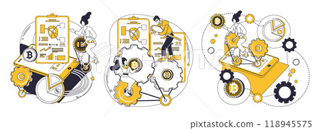 Cryptocurrency vector illustration. Bitcoin, blockchain and cryptocurrency concepts. Cryptocurrency shapes future financial landscapes Investment, gardener, tends to seeds cryptocurrency 118945575