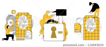 Work with data vector illustration. Technology and analytics dance together, orchestrating symphony business success In landscape information, analytics is compass navigating uncertainty 118945634