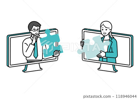 Image of business people working together remote illustration Image of business people working together remote illustration 118946044