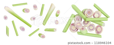 Fresh Lemongrass isolated on white background . Top view. Flat lay Fresh Lemongrass isolated on white background . Top view. Flat lay 118946104