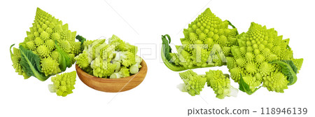 Romanesco broccoli cabbage or Roman Cauliflower isolated on white background with full depth of field 118946139