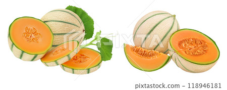 Cantaloupe melon isolated on white background with full depth of field, 118946181