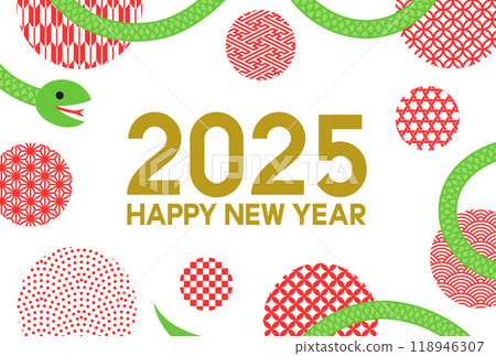 New Year's card with a snake and a Japanese pattern circle frame 118946307