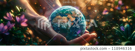 Mother Earth. Globe in human hands. 118946316